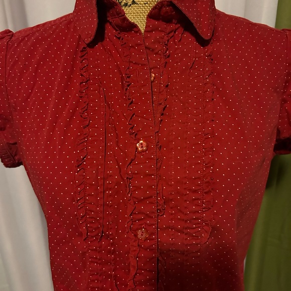 Elegant Red with White polka dots Button Down Women's Shirt - Picture 2 of 4